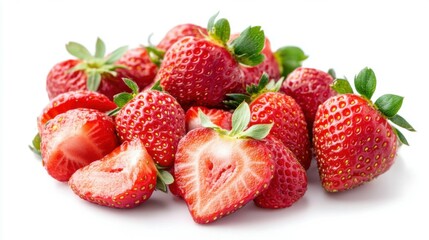 Fresh strawberry, vibrant red color, white isolate