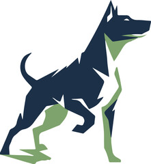 Stylized Dog Logo in Blue and Green