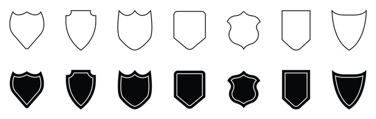 Shield icon set. Badge quality symbol, sign, Vector military shield silhouettes.