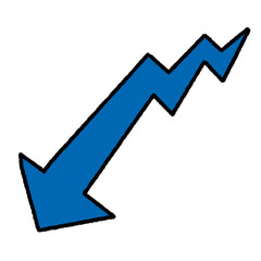 ジグザグに下降する青い矢印のイラスト