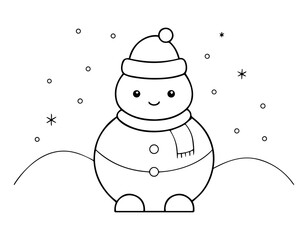 Cute Snowman & Cozy Winter Scene | Adorable Line Art Coloring Pages for Seasonal Fun