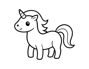 line art outline Coloring pages for Cute Cartoon Unicorns isolated on white background. Vector illustration for coloring books