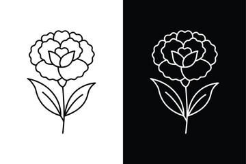 Minimal Carnation Flower Logo. Botanical Vector Design on White Background