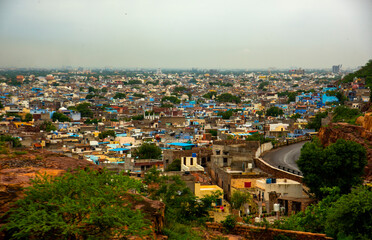 Aerial view of Jodhpur Blue City. Jodphur, Rajasthan, India