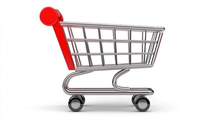 Empty shopping cart with a red heart isolated on white, ready for purchase and sale in a supermarket or retail shop