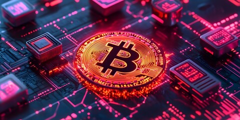 Digital currency on a circuit board.