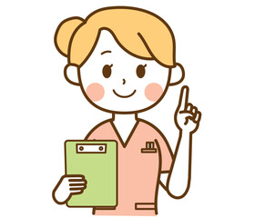 書類を持って説明している看護師の女性のイラスト