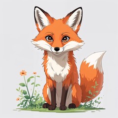 Obraz premium Fox cartoonish cute anime animal illustration on plain white background