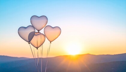 Fototapeta premium A warm atmosphere with translucent heart-shaped balloons floating in the sky