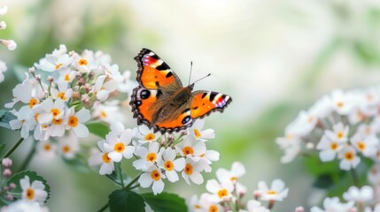 Butterfly landing on white flowers in garden