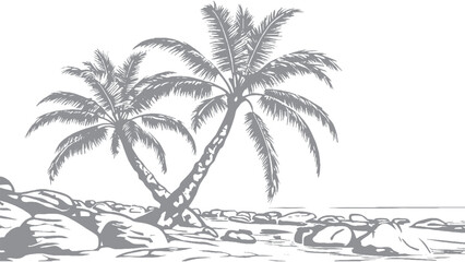 palm trees on the beach hand-drawn