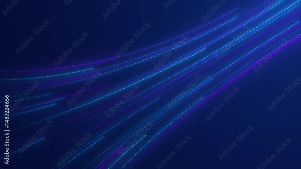Poster big data in the form of dots, moving at high speed, represents the transmission of data in the cloud