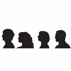 A vector illustration features a silhouette of a woman's head in profile, part of a set of people's faces