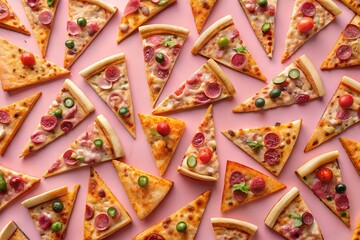 Cheesy and crispy pizza pieces form vibrant seamless layout for ad posters menu covers online marketing and food packaging campaigns milkyhexddway pizzas Backgrounds ads