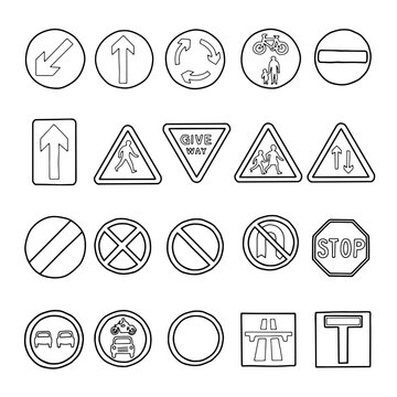 Sign Collection Transport Hand Drawn Outline