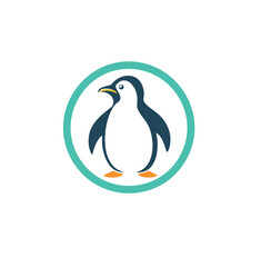 Adorable penguin in a teal circle logo design