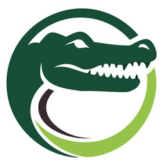 Green alligator head logo circle design graphic