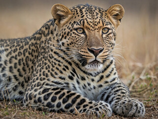 Fototapeta premium a leopard lying on its stomach