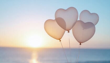 Fototapeta premium A warm atmosphere with translucent heart-shaped balloons floating in the sky
