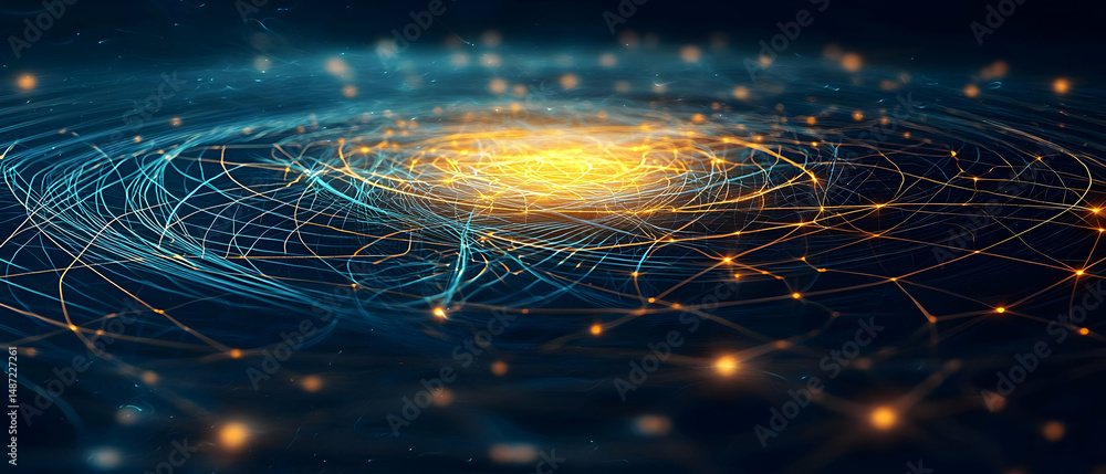 Poster Abstract Data Visualization Design With Glowing Lights And Spiral Pattern