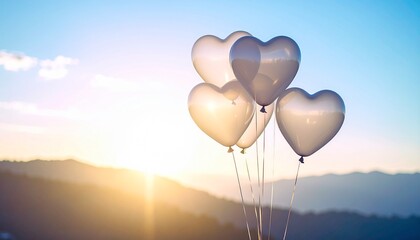 Fototapeta premium A warm atmosphere with translucent heart-shaped balloons floating in the sky