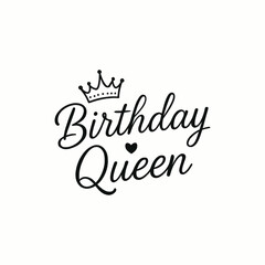 Birthday queen design with crown and heart isolated on a white background