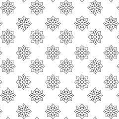 Elegant Black and White Floral Mandala Seamless Pattern | Vector Tile for Backgrounds & Textiles | Modern stylish abstract texture | Geometric floral seamless patterns | Simple illustrations