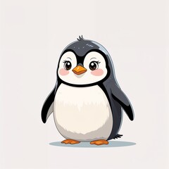 Obraz premium Penguin cartoonish cute anime animal illustration on plain white background