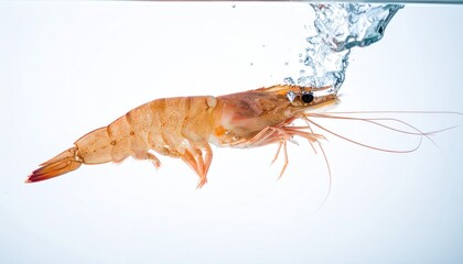 Fresh tiger shrimp in crystal-clear water, showcasing culinary ingredient