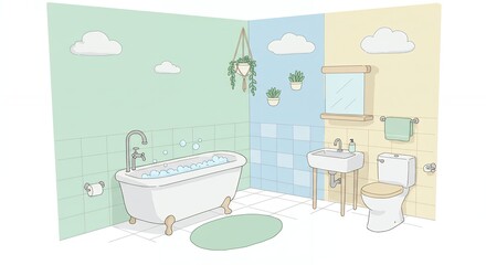 Pastel bathroom interior illustration
