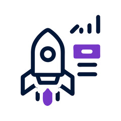 Rocket with purple business chart and analytics elements