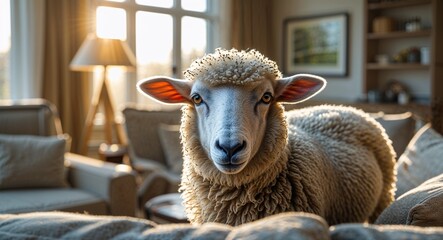 Sheep animal in living room morning home background
