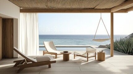 Fototapeta premium A serene outdoor relaxation area overlooking the ocean vista