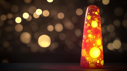 Red Lava Lamp with Yellow Glow Against Bokeh Background
