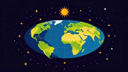 World Globe Illustration with Sun and Stars
