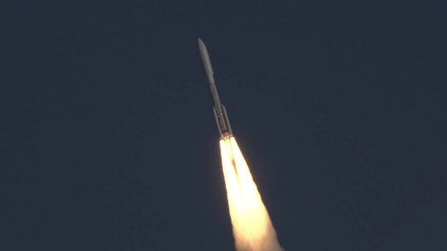 A rocket racing toward space through the atmosphere. 4k