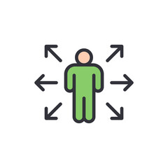 Conceptual Illustration Of A Figure Surrounded By Arrows In All Directions