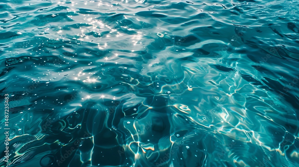 Poster turquoise water surface with light reflections showing abstract texture and subtle movement