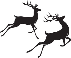 Fototapeta premium two deer silhouette vector illustration with antlers in black and white style