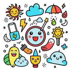 Naklejka premium Cute weather-themed doodles