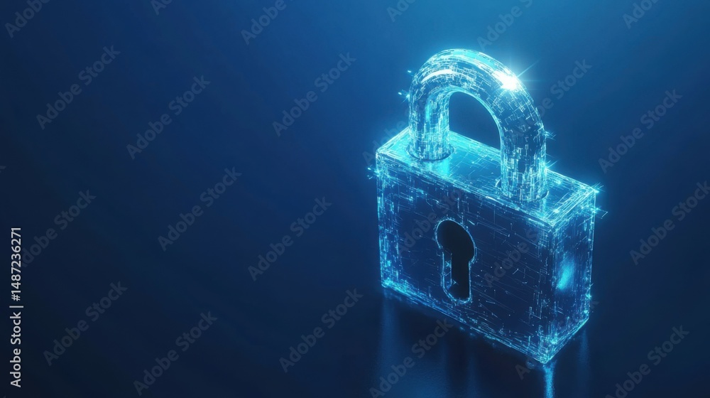 Poster security and cybersecurity concept lock symbol. protection against thieves, cyber attacks, fraud, da