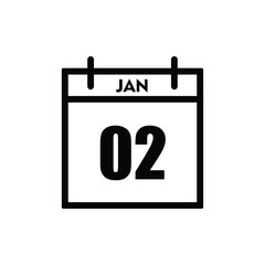 calender icon, 02 january icon with white background