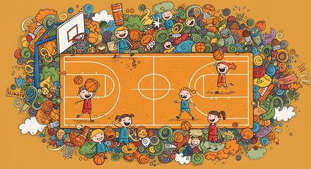 Obraz premium Children playing basketball illustration