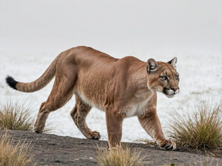 Obraz premium A full-body image of a puma walking with a focused and calm expression