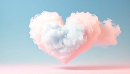 A fantastic scene with pastel colored heart clouds overlapping in the sky