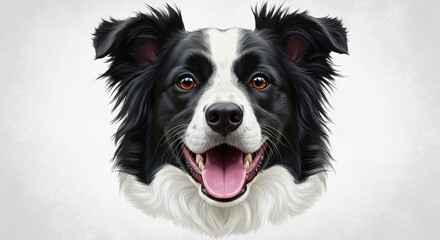 Portrait of a happy border collie with a hopeful look, rendered in a digital painting style conveying energy and joy, a loyal companion