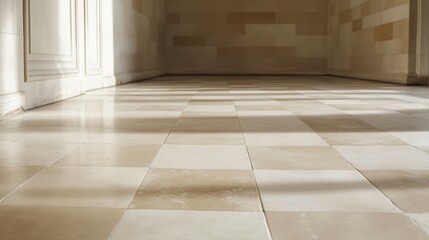 Neutral beige tiles in a classic checkerboard layout
