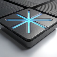 3D LED panel icon in metallic grey with blue LED lines, offering a stylish and modern look.