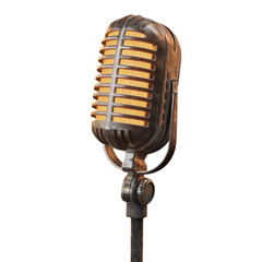 Fototapeta premium A vintage microphone with chrome detailing and dramatic lighting, transparent PNG