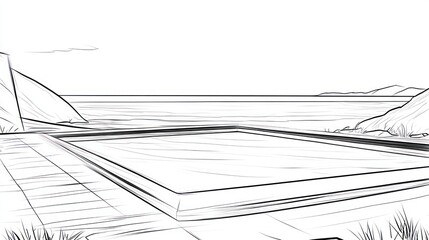 Seaside Pool Sketch, Ocean View, Outdoor Relaxation